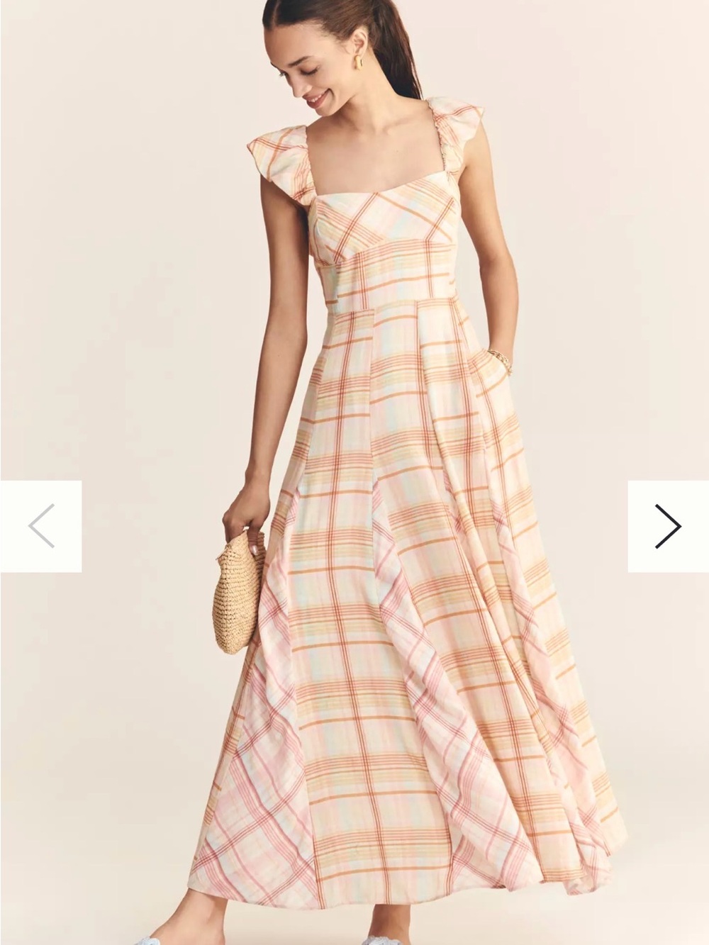 Maeve Anthropologie Plaid Linen Blend Maxi Dress Small Cottagecore Prairie Boho